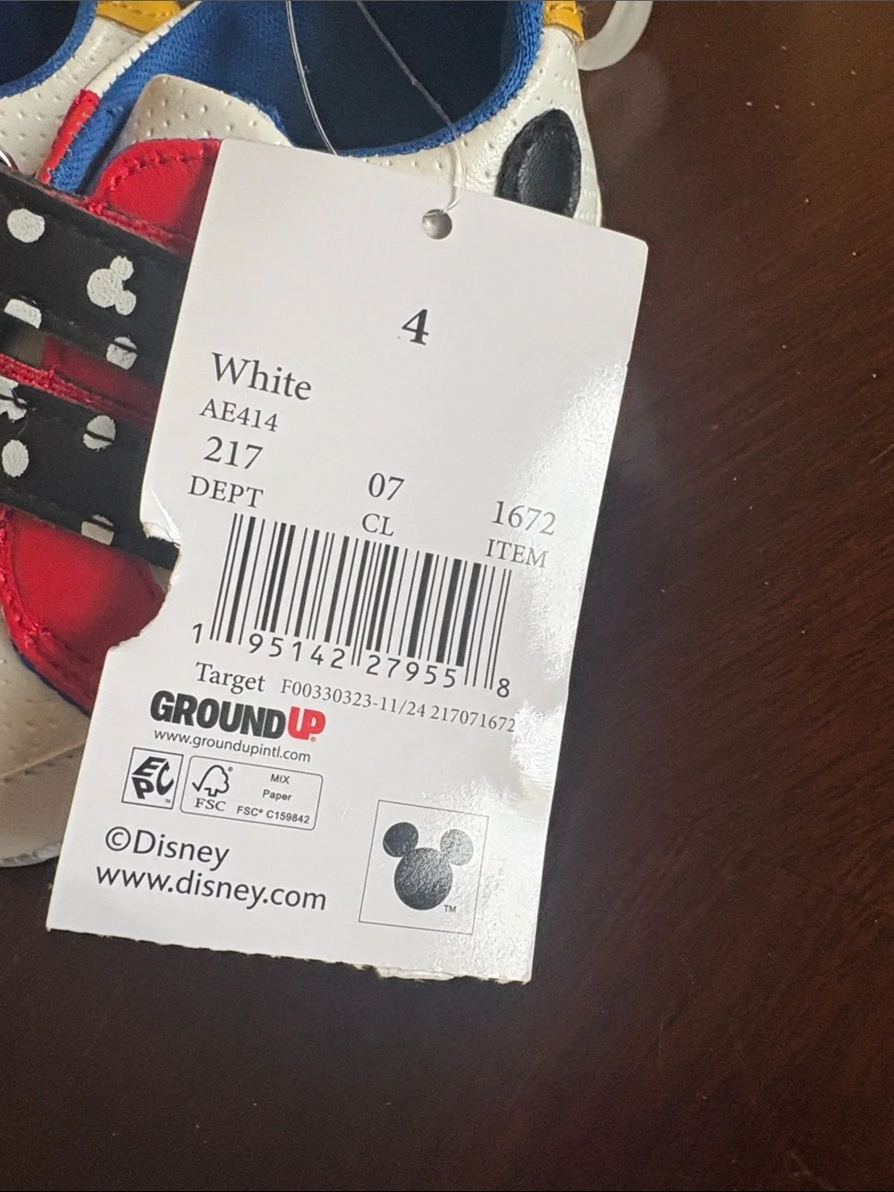 NWT Disney White Sneakers with Red Accents and Black Polka Dot Straps Mickey